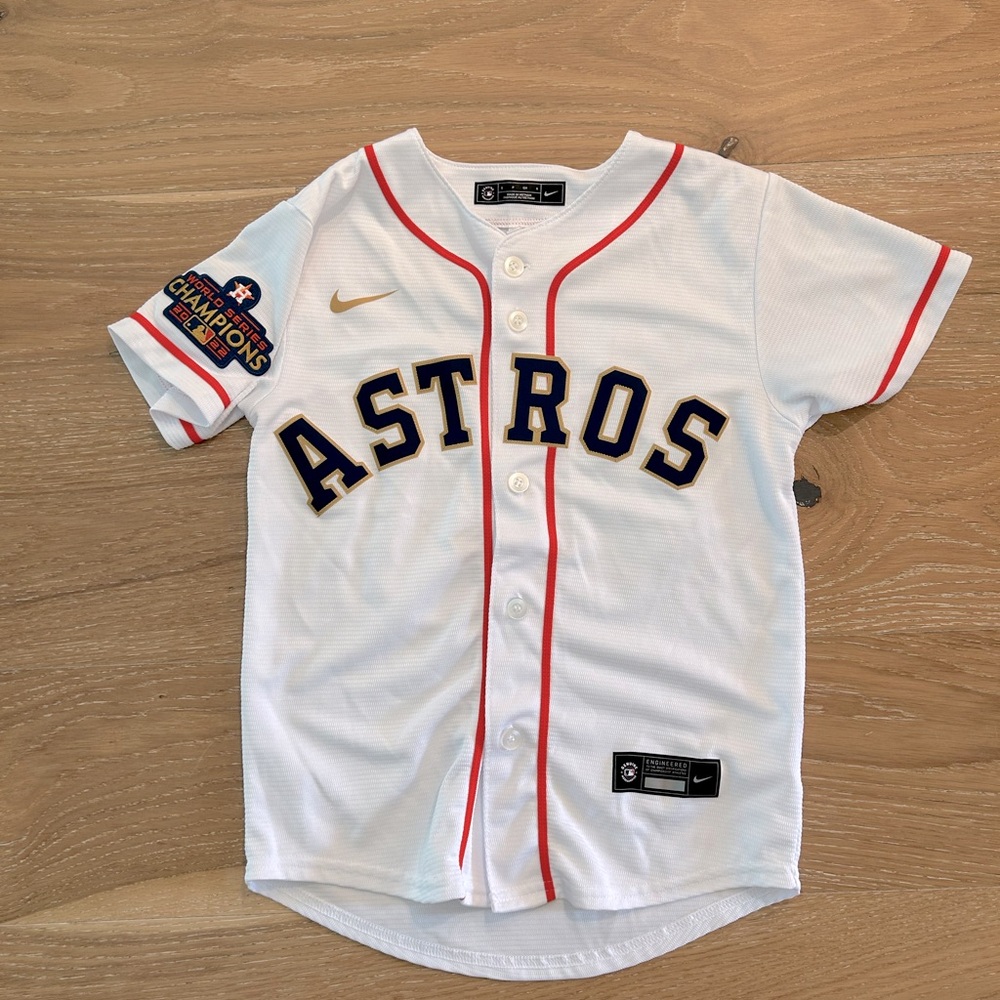 Youth Small Astros Jersey Alvarez with World Series Patch